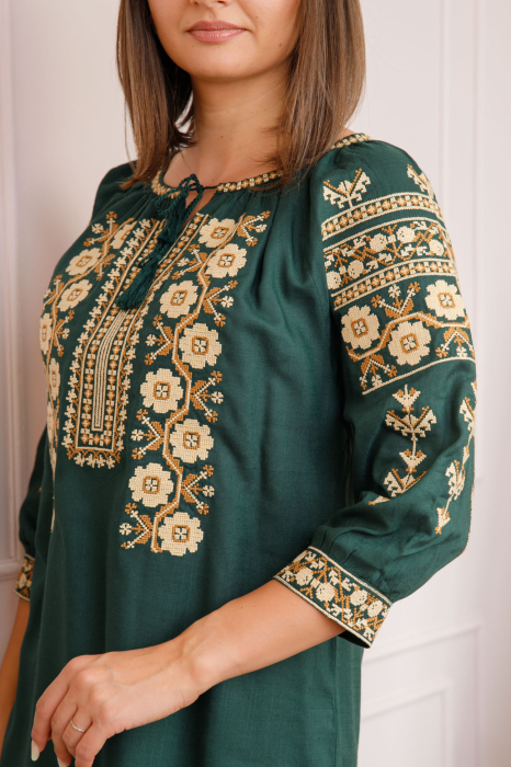 Bluza verde cu motiv floral crem Iolanda 01 [2]
