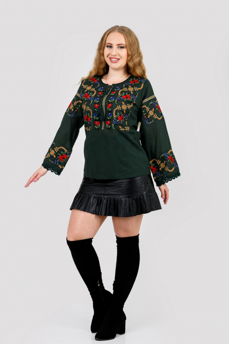 Bluza verde cu motiv floral multicolor Afrodita 04 [4]