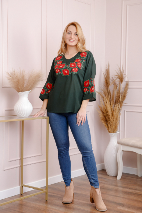 Bluza verde cu motiv floral rosu Melania [4]