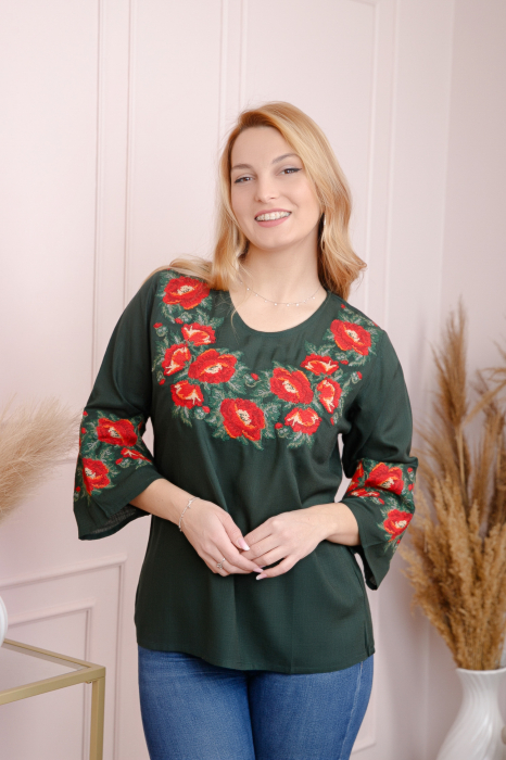 Bluza verde cu motiv floral rosu Melania [3]