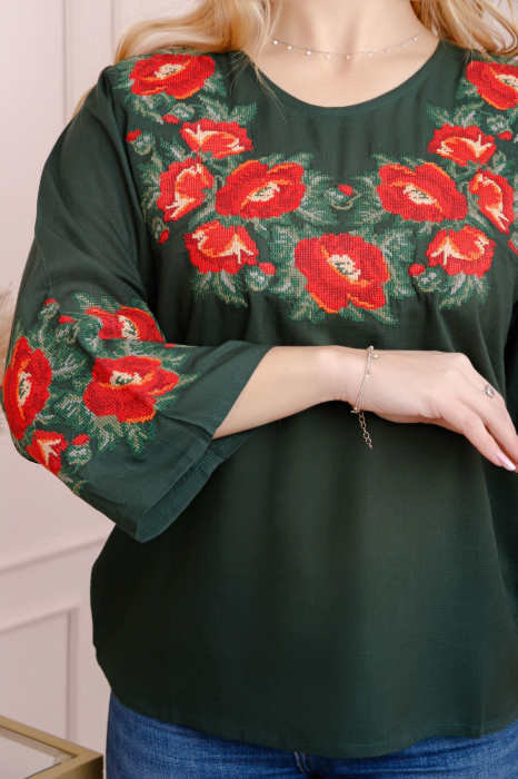 Bluza verde cu motiv floral rosu Melania [2]