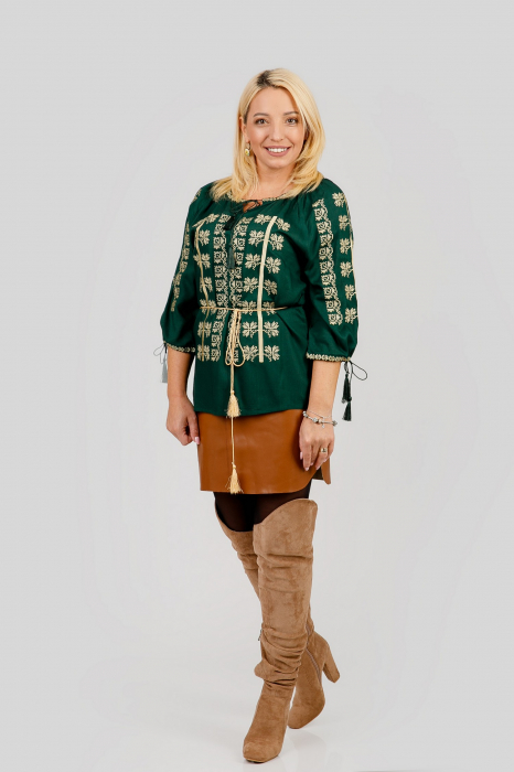 Bluza verde cu motiv geometric auriu Alice [4]