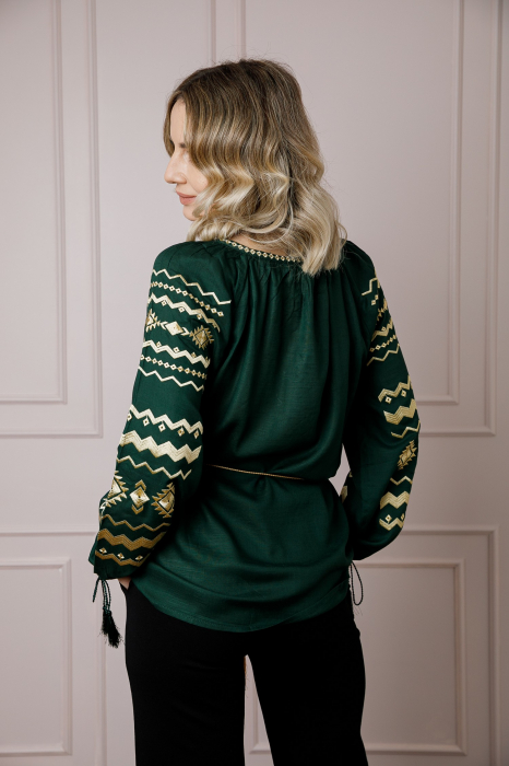 Bluza verde cu motiv geometric auriu Carmina 02 [3]