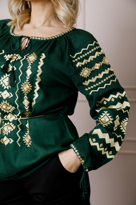 Bluza verde cu motiv geometric auriu Carmina 02 [2]