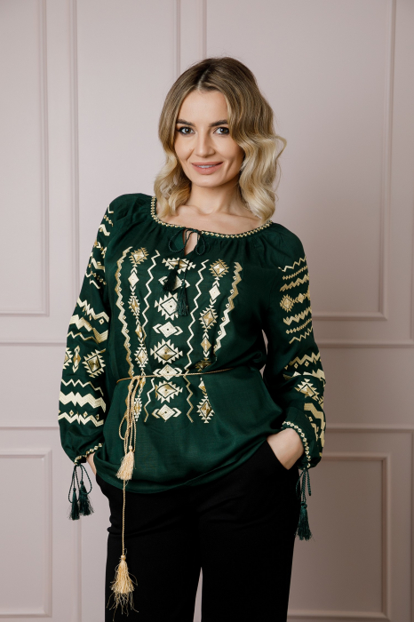 Bluza verde cu motiv geometric auriu Carmina 02 [4]
