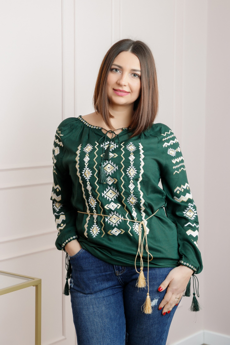 Bluza verde cu motiv geometric auriu Carmina 03 [3]