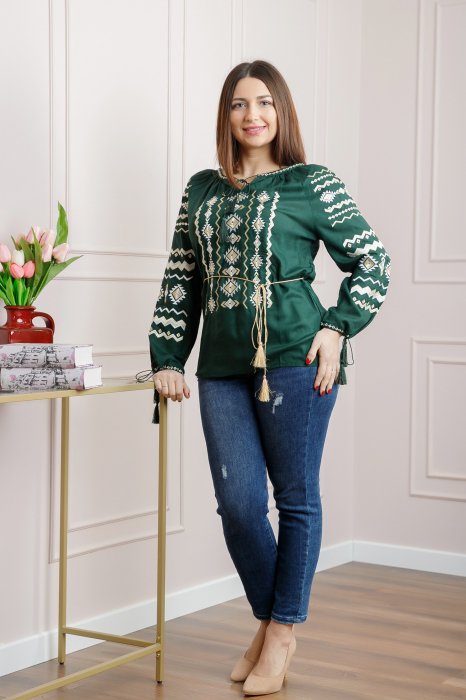 Bluza verde cu motiv geometric auriu Carmina 03 [4]