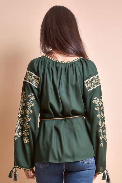 Bluza verde cu motiv geometric auriu Melissa 04 - maneca lunga [8]