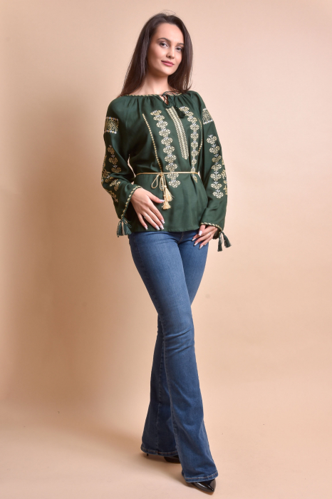 Bluza verde cu motiv geometric auriu Melissa 04 - maneca lunga [7]