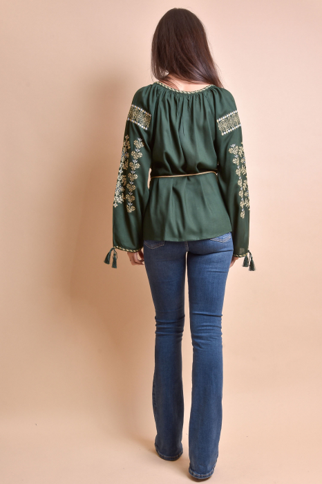 Bluza verde cu motiv geometric auriu Melissa 04 - maneca lunga [9]