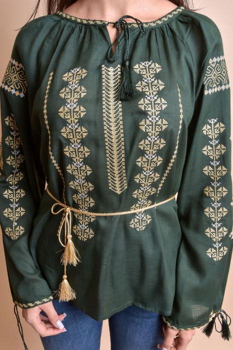 Bluza verde cu motiv geometric auriu Melissa 04 - maneca lunga [2]