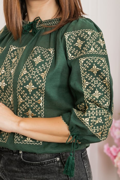 Bluza verde cu motiv geometric auriu Elvira 06 [2]