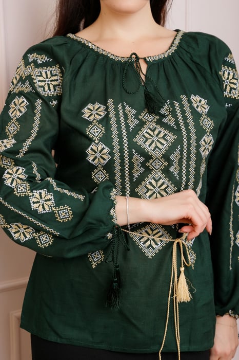 Bluza verde cu motiv geometric auriu Gloria 04 - maneca lunga [2]