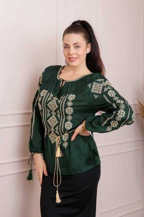 Bluza verde cu motiv geometric auriu Gloria 04 - maneca lunga [3]