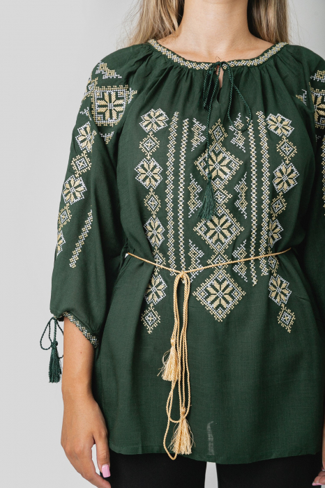Bluza verde cu motiv geometric auriu Gloria 01 - maneca scurta [2]