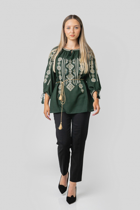 Bluza verde cu motiv geometric auriu Gloria 01 - maneca scurta [4]