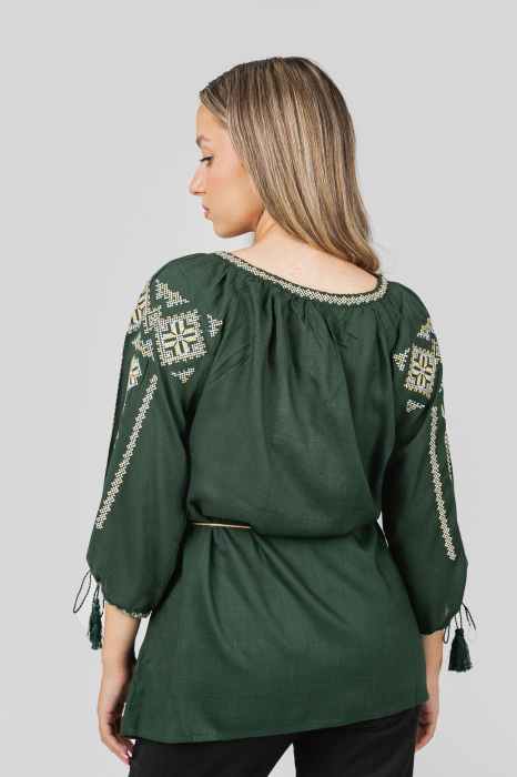 Bluza verde cu motiv geometric auriu Gloria 01 - maneca scurta [3]