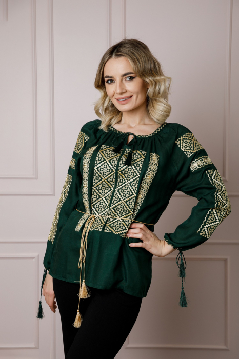 Bluza verde cu motiv geometric auriu Ines 02 [4]