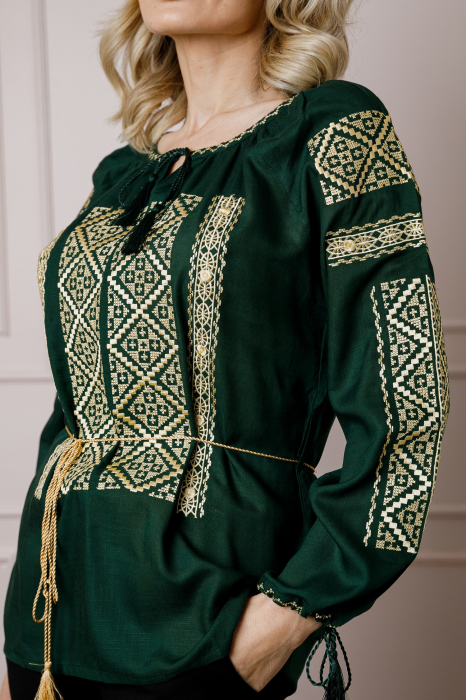 Bluza verde cu motiv geometric auriu Ines 02 [2]