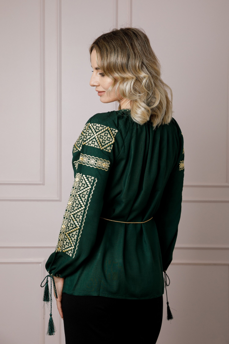 Bluza verde cu motiv geometric auriu Ines 02 [3]