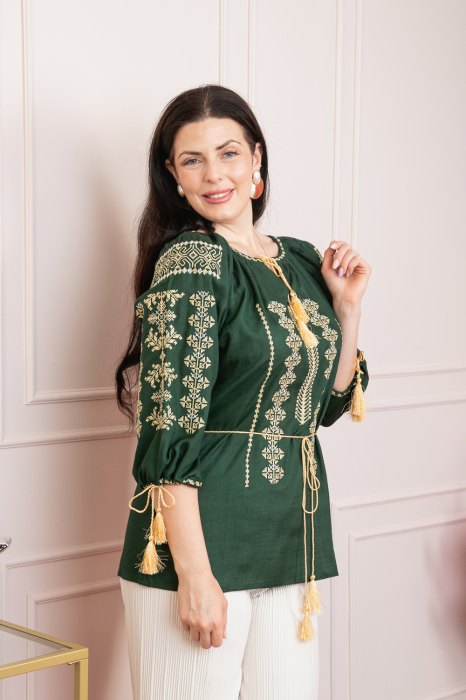 Bluza verde cu motiv geometric auriu Melissa 07 - maneca scurta [3]
