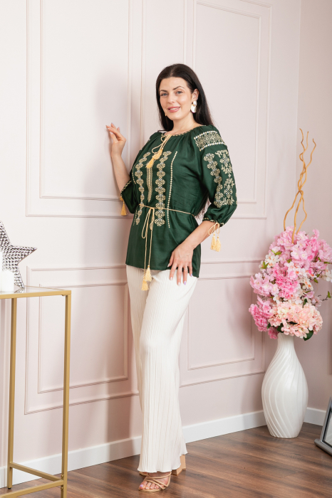 Bluza verde cu motiv geometric auriu Melissa 07 - maneca scurta [4]