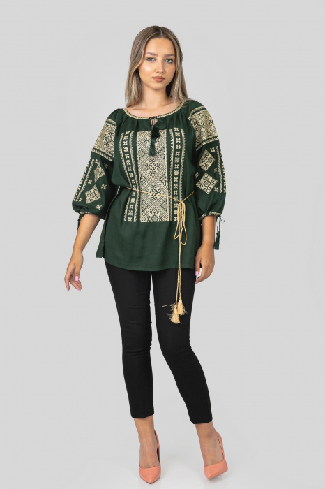 Bluza verde cu motiv geometric auriu Sonia [4]