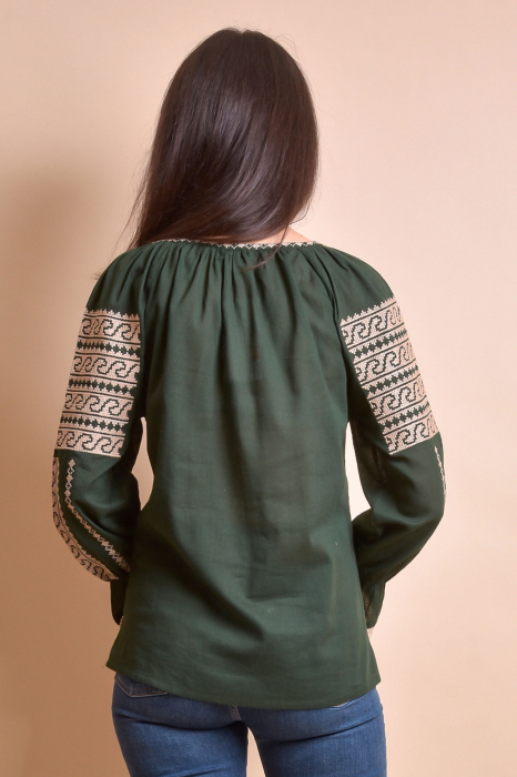 Bluza verde cu motiv geometric crem Anca - maneca lunga [7]