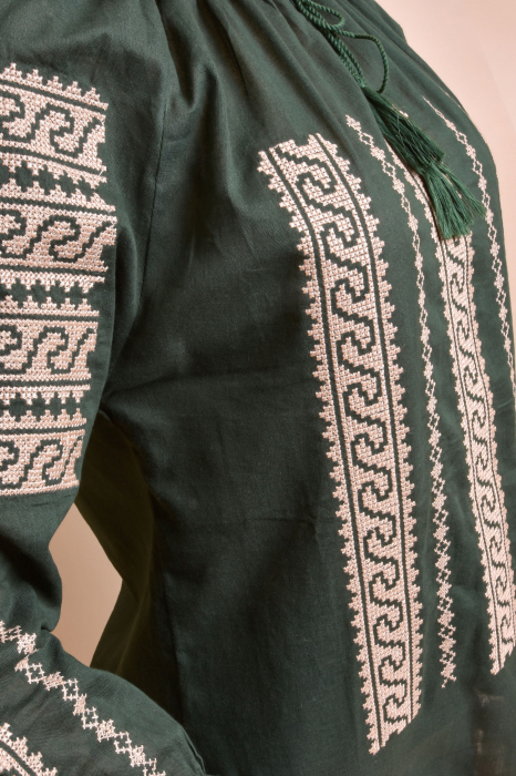 Bluza verde cu motiv geometric crem Anca - maneca lunga [5]