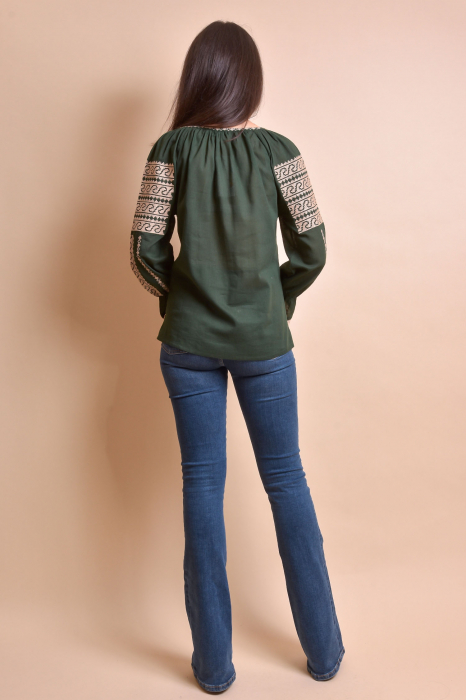 Bluza verde cu motiv geometric crem Anca - maneca lunga [8]