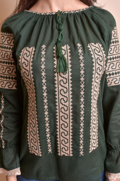 Bluza verde cu motiv geometric crem Anca - maneca lunga [2]