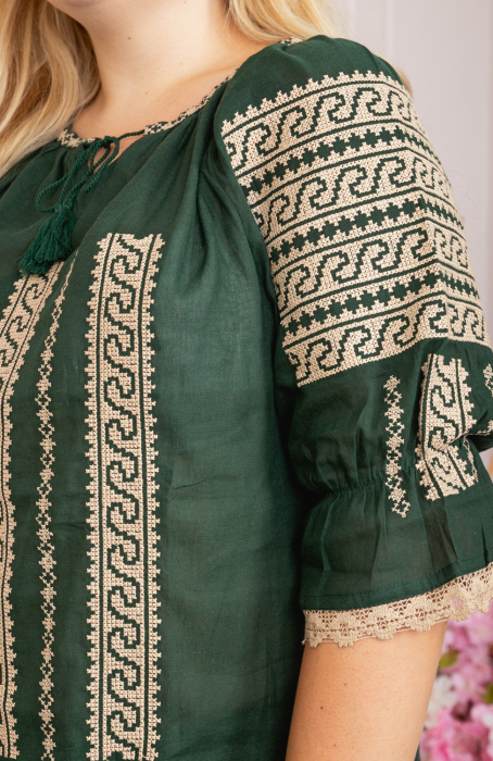 Bluza verde cu motiv geometric crem Anca - maneca scurta [2]