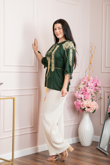 Bluza verde cu motiv geometric crem Marlena 02 [4]