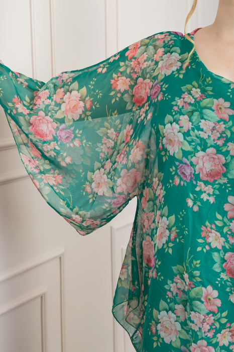 Bluza verde din voal cu imprimeu floral si maneci fluture [2]