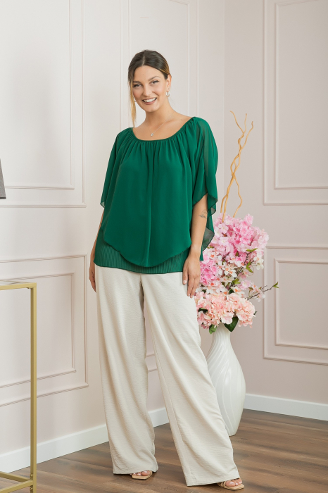 Bluza verde din voal cu maiou plisat [4]