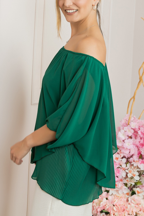 Bluza verde din voal cu maiou plisat [2]