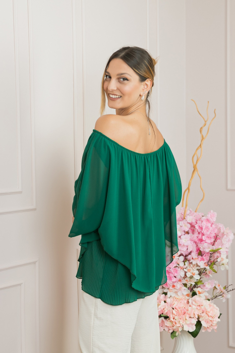 Bluza verde din voal cu maiou plisat [3]