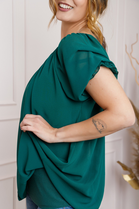 Bluza verde din voal cu maneci bufante [2]