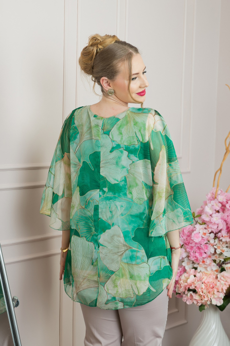 Bluza verde din voal cu maneci largi si imprimeu floral [3]