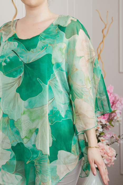 Bluza verde din voal cu maneci largi si imprimeu floral [2]