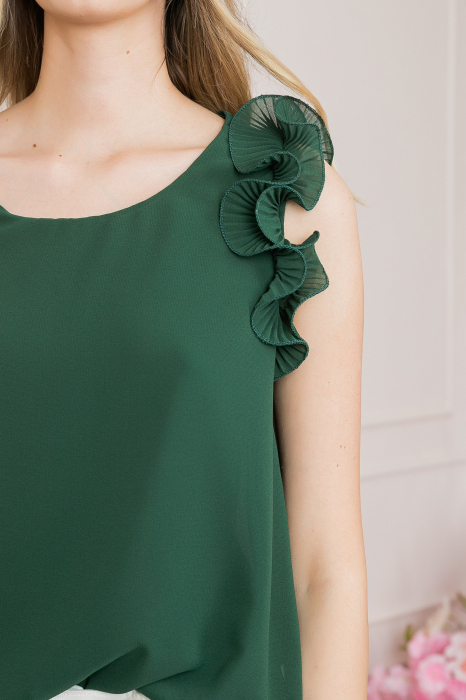 Bluza verde din voal cu volane la umeri [2]
