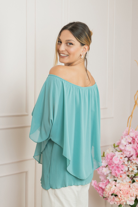 Bluza verde mint din voal cu maiou plisat [3]