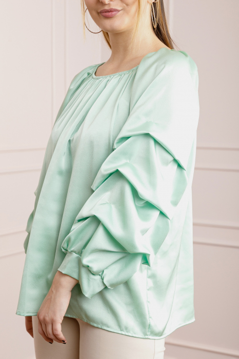 Bluza verde mint eleganta cu maneci bufante [2]