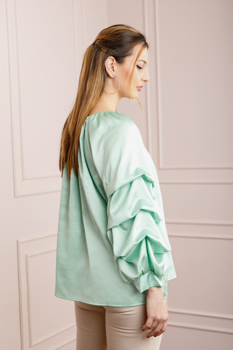 Bluza verde mint eleganta cu maneci bufante [3]