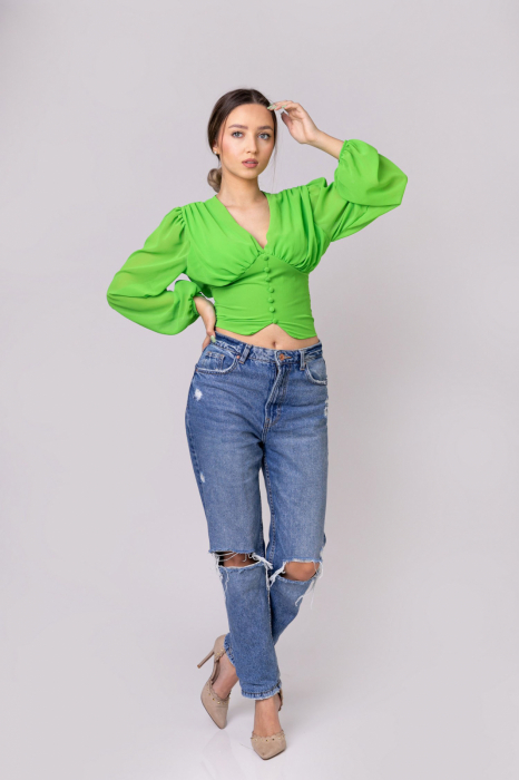 Bluza verde praz cu maneci bufante [4]