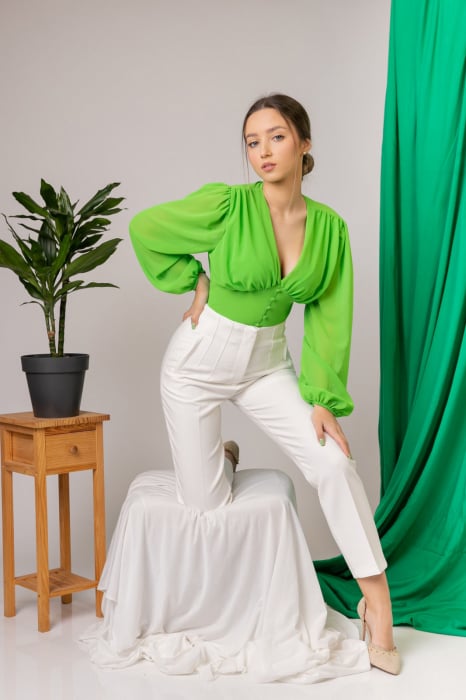Bluza verde praz cu maneci bufante [6]