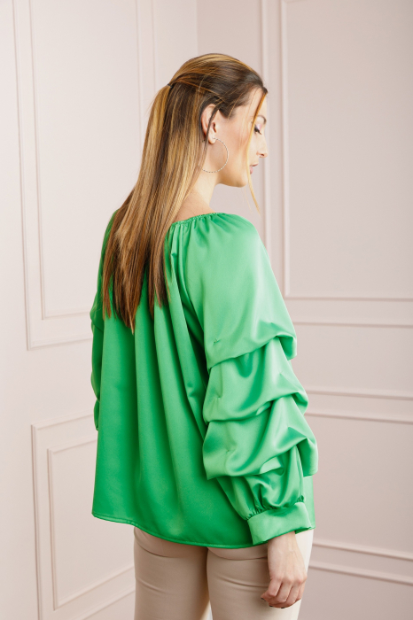 Bluza verde praz eleganta cu maneci bufante [3]