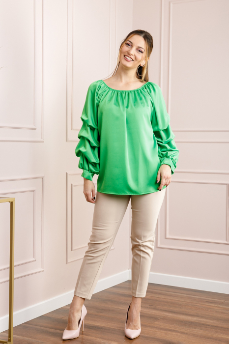 Bluza verde praz eleganta cu maneci bufante [4]