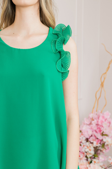 Bluza verde smarald din voal cu volane la umeri [2]