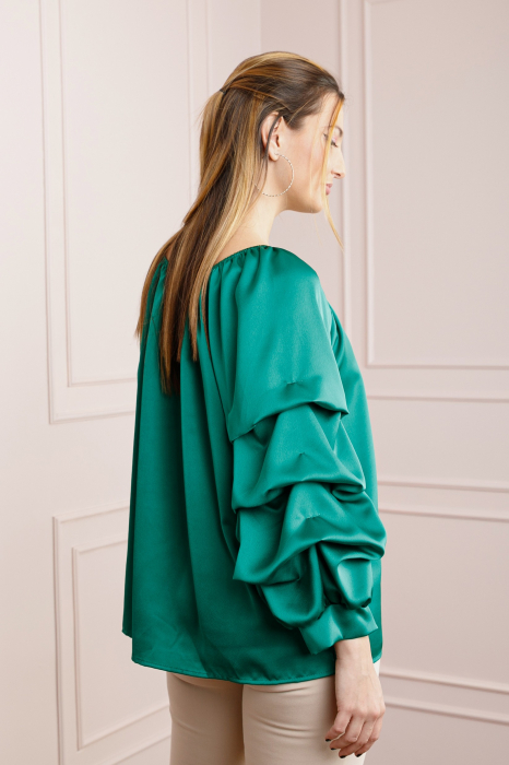 Bluza verde smarald eleganta cu maneci bufante [3]